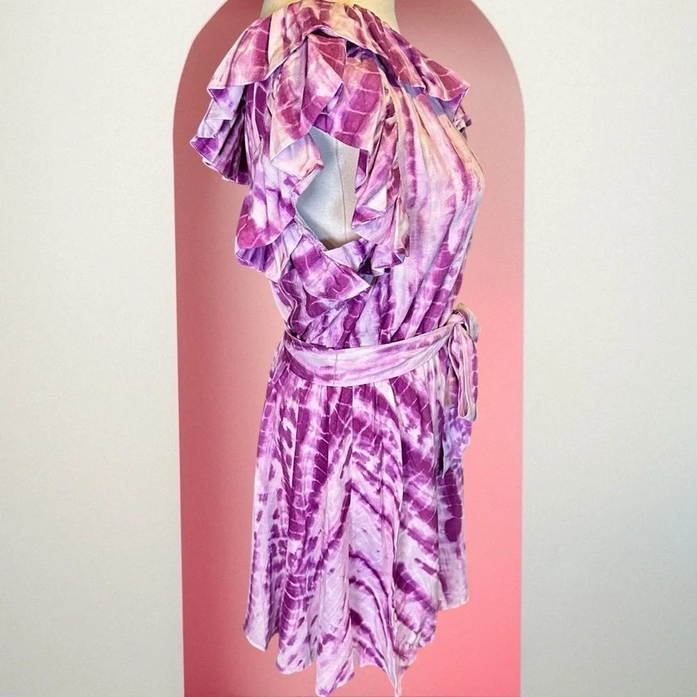 NWT LINI ‘Remi’ Ruffled Tie Dye Mini Dress in “Lavender & White” Size Small - Picture 12 of 15